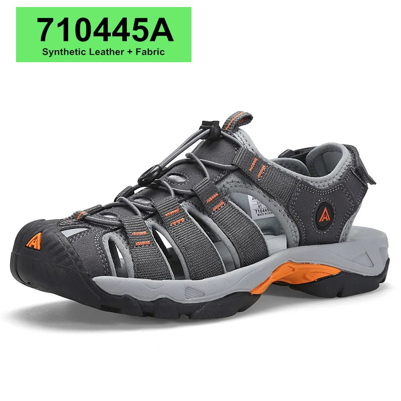 HUMTTO Summer Beach Sandals Men Outdoor Water Sneakers Leather Hiking Camping Climbing Aqua Shoes Breathable Sandals for Mens