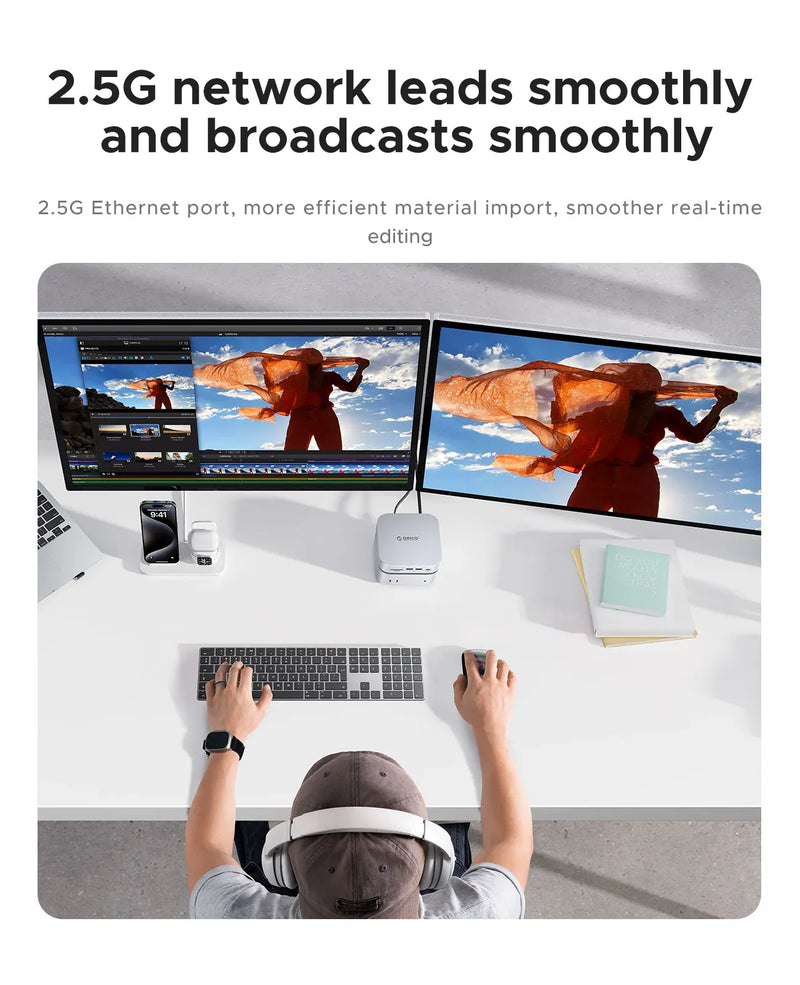 ORICO Mac Mini M4 Docking Bracket USB3.0 HUB Docking Station SD/TF Card Multi-Port USB C HUB for Mac Mini M4/M4 Pro