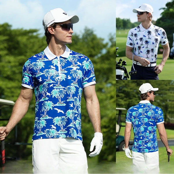 PGM Men's Golf Short Sleeved T-shirt Summer Island Style Quick Drying Elastic Polo Shirt Top Clothing YF877
