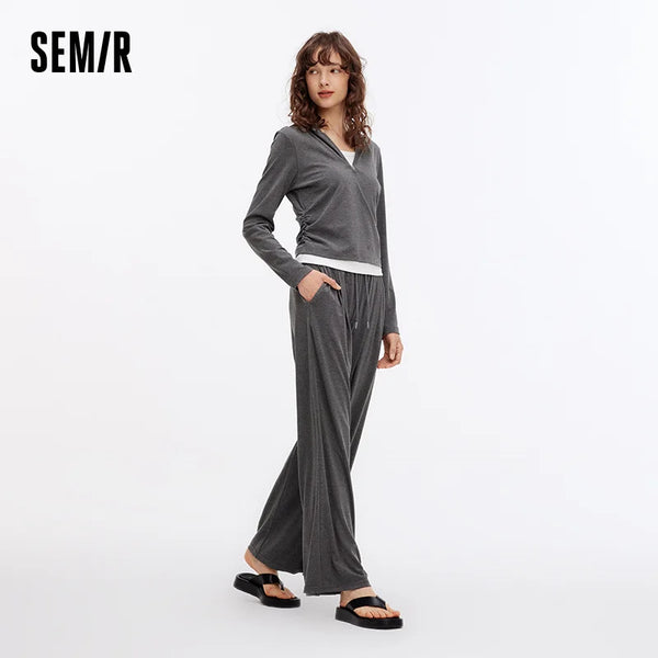 ឈុតសម្លៀកបំពាក់ស្ត្រី Semir មានមួកខ្លី ខោត្រង់ ចង្កេះយឺត ស្លីម ស្ទីលធម្មតា រដូវស្លឹកឈើជ្រុះ ឈុតពីរដុំ ស្លៀកប្រចាំថ្ងៃ 2026