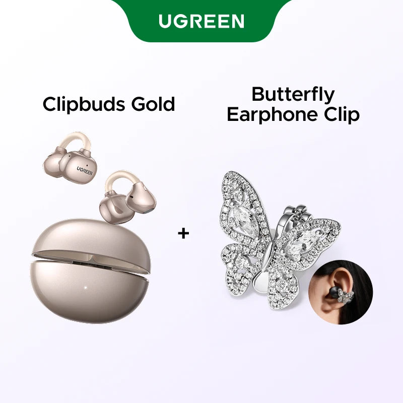UGREEN Open Ear Clip Wireless Earbuds Bluetooth Sports Earphones Headphones in Mic with Earhooks & Ear Hook