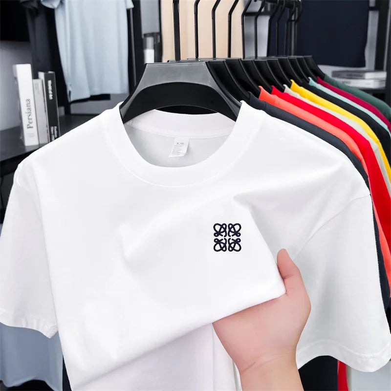 Original Brand Man Short-Sleeved T-Shirt 100%cotton Round Neck Exquisite Embroidery Spring New Tops Ventilate Leisure Mens Wear