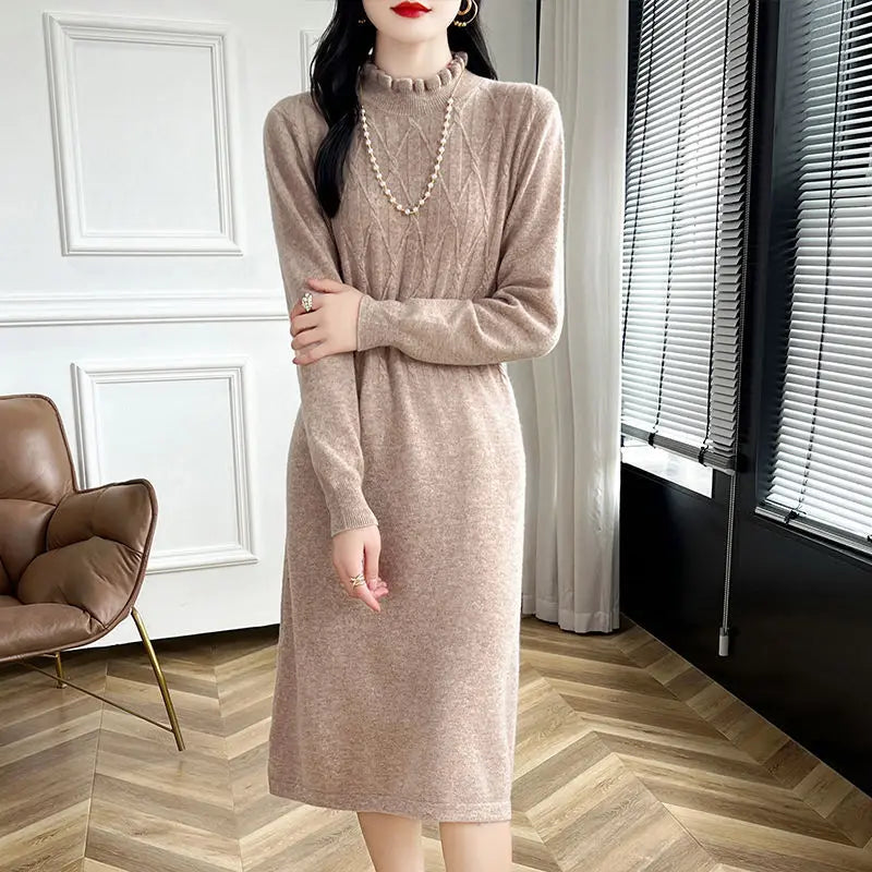Winter Clothes Woman Half Turtleneck Warm Pullover Tops Spring Autumn Long Dress Fashion Knitwear Woolen Sweater For Women