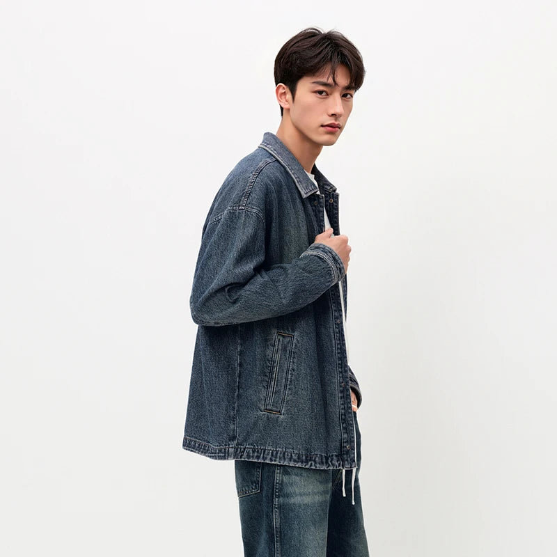 Semir Men Jacket Denim Coach Style Loose Lapel Retro Classic 2026 Autumn Textured Fabric Casual Outerwear Daily Layer