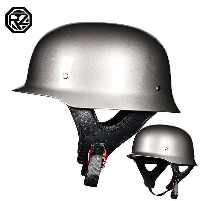 Vintage Motorcycle Cruiser Helmet Half Face German Helmet Motorcycle Helmet Bright Black Car-styling DOT