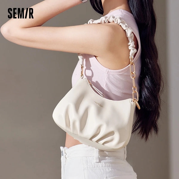 Semir Armpit Bag Women 2024 New Gentle Handbag Pleated Cloud Bag Morandi Single Shoulder and Crossbody Bag