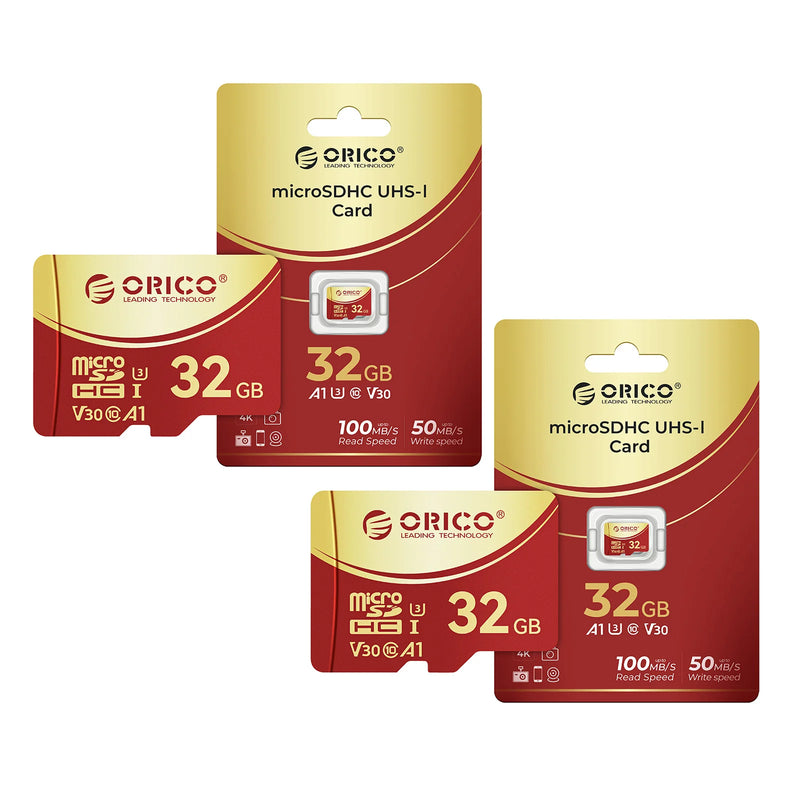 ORICO 2 Packs microSDXC UHS-I Memory Card, 100MB/s, 4K UHD Recoding, U3, Class10, V30, A1 for Action Camera, Dash Cam, TF Card