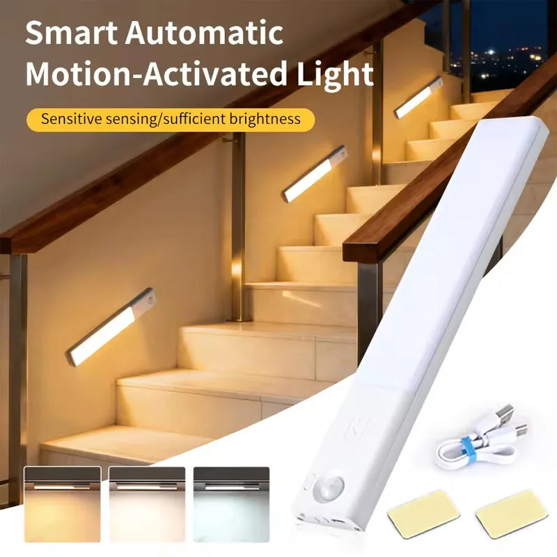 1/3pcs LED Night Light with Charging Station Dimmer USB Rechargeable Motion Sensor Under Cabinet Lights Wireless Stairs Lamp