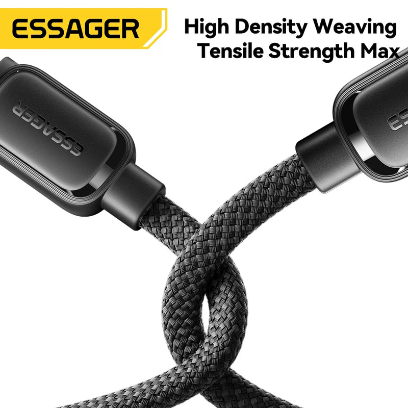 ខ្សែសាកទិន្នន័យ Essager 100W ម៉ាញេទិកដែលអាចដកថយបានលឿន ប្រភេទ C ទៅប្រភេទ C សម្រាប់សាក iPhone 17 16 15 Pro សម្រាប់ MacBook Samsung