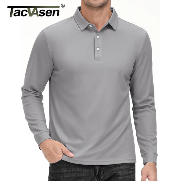 TACVASEN Men Sports Polo Shirts Quick Dry Golf T-shirts Breathable Work Shirts Casual Office Shirts Lightweight Top Long Sleeve