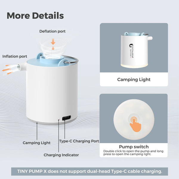 FLEXTAIL TINY PUMP X - Portable Camping Air Pump with 1300mAh Battery Rechargeable for Pool Floats Air Mattress Vacuum Bags