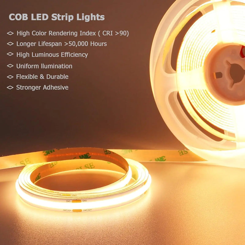 JOYINLED 24V COB LED Strip Light 10M 312/576LEDs COB LED Tape Warm White Cool White Flexible Self Adhesive Light for Decor