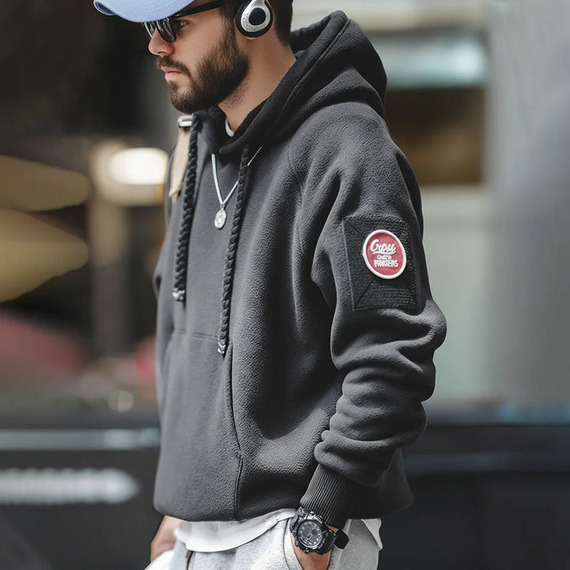 Maden 2024 Autumn Winter Casual Heavyweight Hoodie Men's Black Versatile Thickened Fleece Pullover Loose Warm Hooded Sweatshirt
