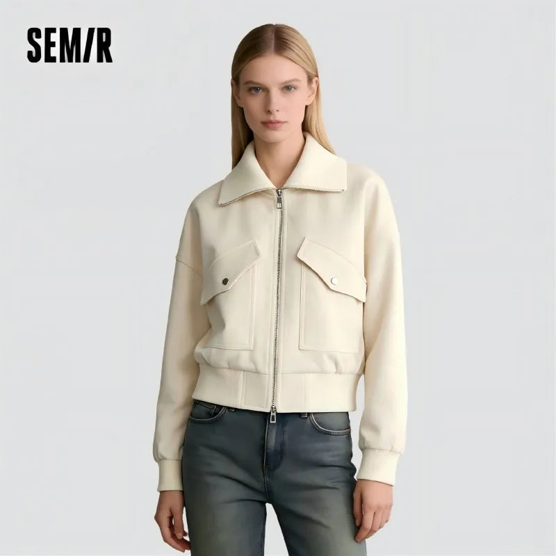Semir Women Jacket Padded 2026 Drop Shoulder Loose Fit Lapel Collar Smart Casual Style Urban Casual Style Soft Comfortable
