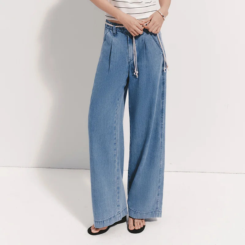 Semir Women Jeans Soft Cool Belted Loose Wide Leg Denim Pants 2026 Summer Casual Daily