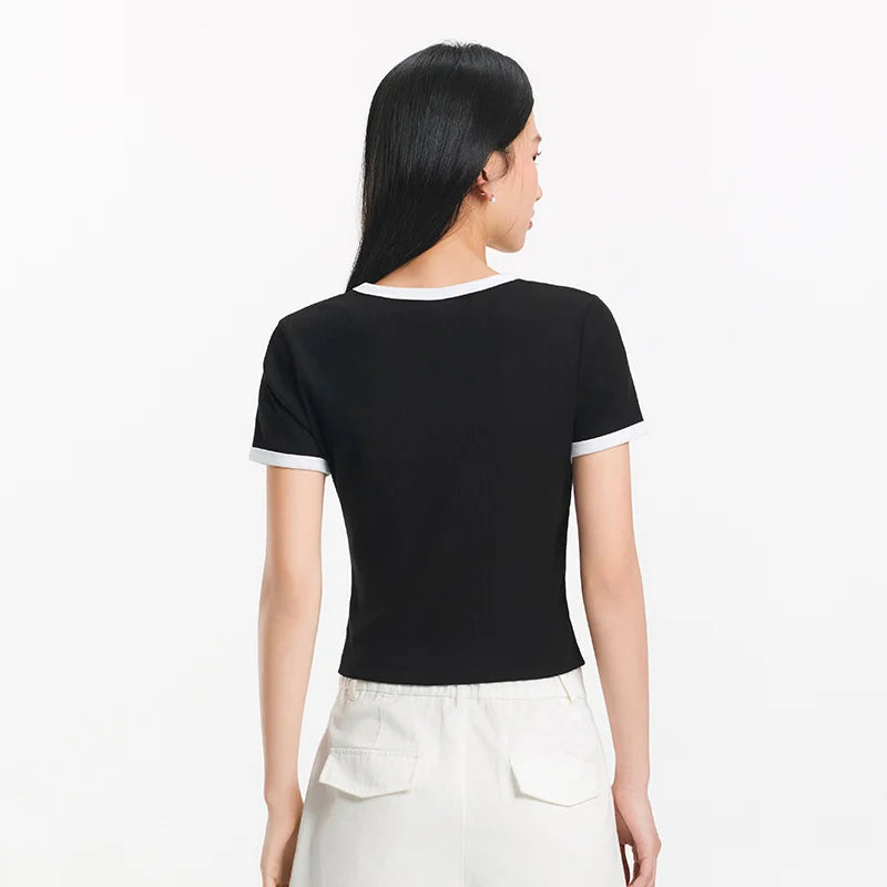 Semir Women Tshirt Cool Feeling Short Standard Shoulder Color Block Slim 2026 Summer Casual Style Fashion Soft Comfy Daily Top