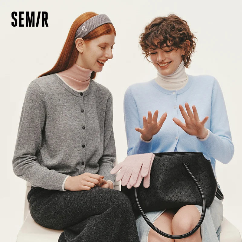 Semir Warm Cardigan Knit Wool Blend Women Short O Neck Embroidered Slim Winter Soft Stylish Fashion Sweater For Woman