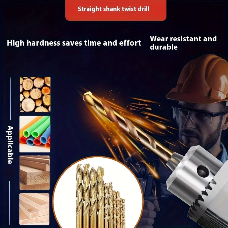 50pcs Titanium Coated High Speed Steel Drill Bits - High Quality 135° Point, Suitable for DIY Handcraft, Woodworking