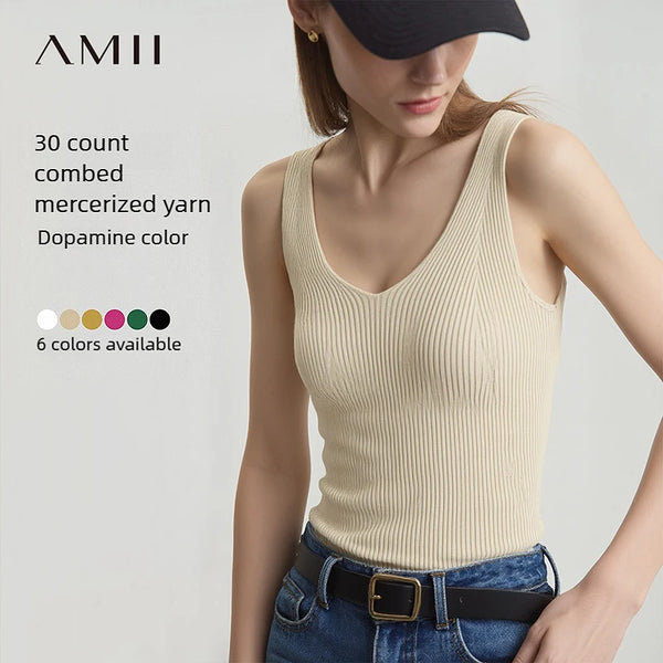 អាវដៃខ្លី Amii សម្រាប់ស្ត្រី 2026 រដូវស្លឹកឈើជ្រុះថ្មី V-Neck ឆ្នូតៗ អាវកាក់ប៉ាក់ធម្មតាសម្រាប់ស្ត្រី 12621074