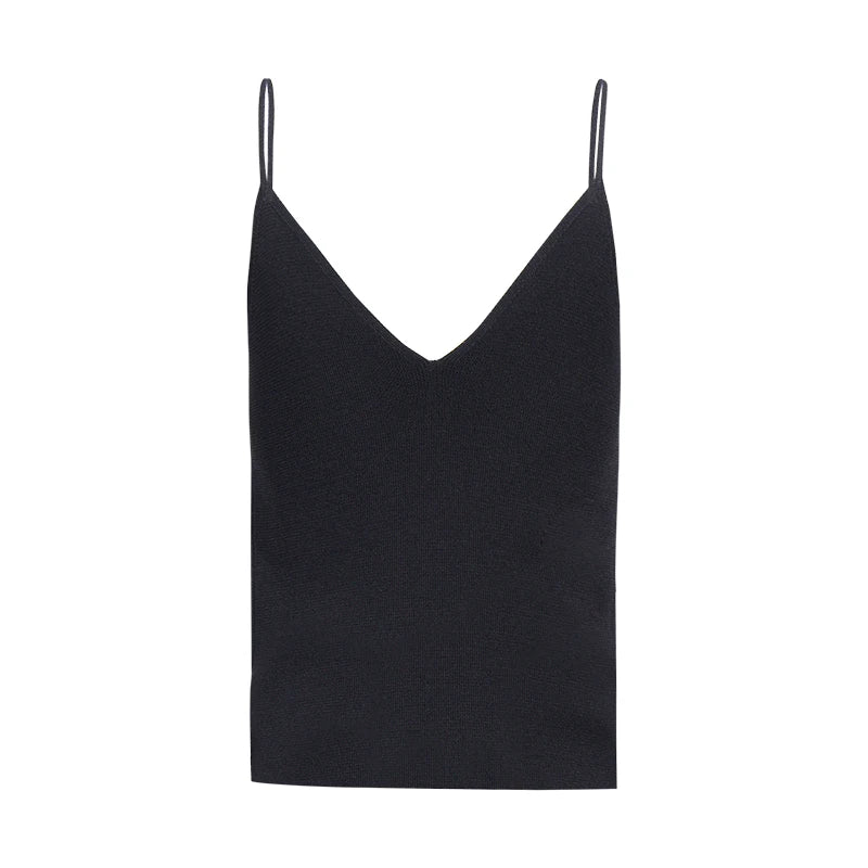 Amii Minimalist Autumn New Vests Icy Linen Fabric Ribbed Strap Vest Women V Neck Slim Fit Versatile Basic Knit Tops 12653034