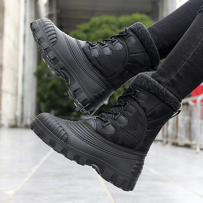 Men's high-top casual snow boots winter light warm velvet cotton boots soft sole non-slip comfort outdoor thicken walking boots