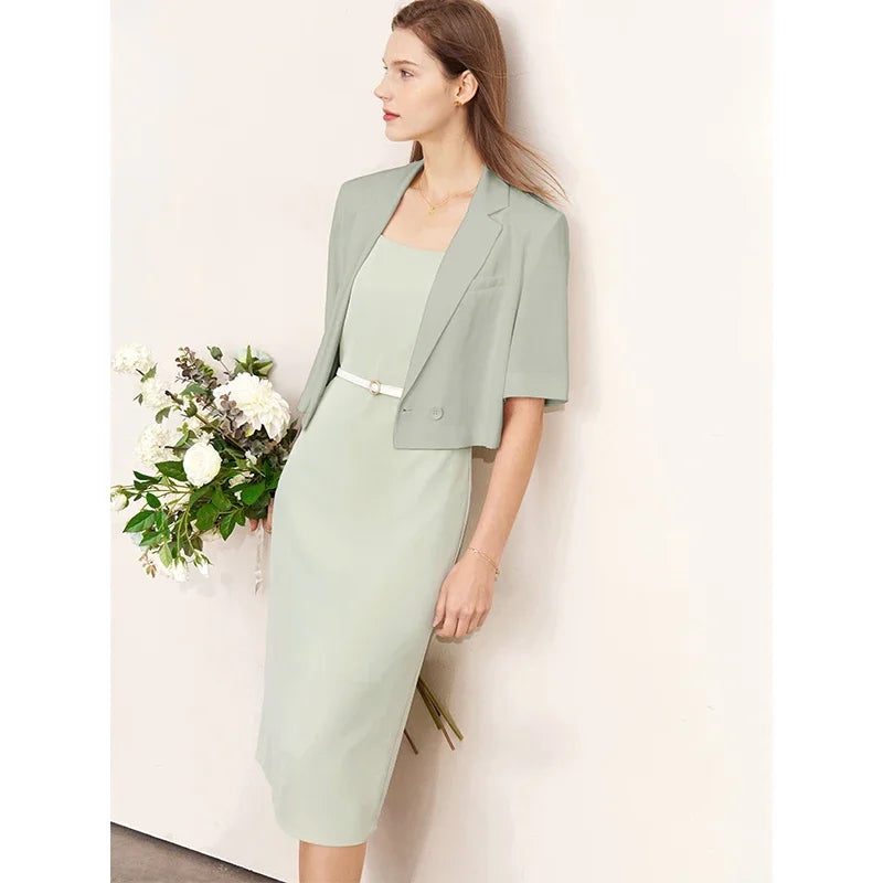 អាវធំ AMII Minimalism សម្រាប់នារី អាវធំធម្មតា រដូវក្តៅ ឆ្នាំ២០២៤ អាវធំការិយាល័យ អាវធំអាជីវកម្មពណ៌ខ្មៅ អាវដៃខ្លី 12322062