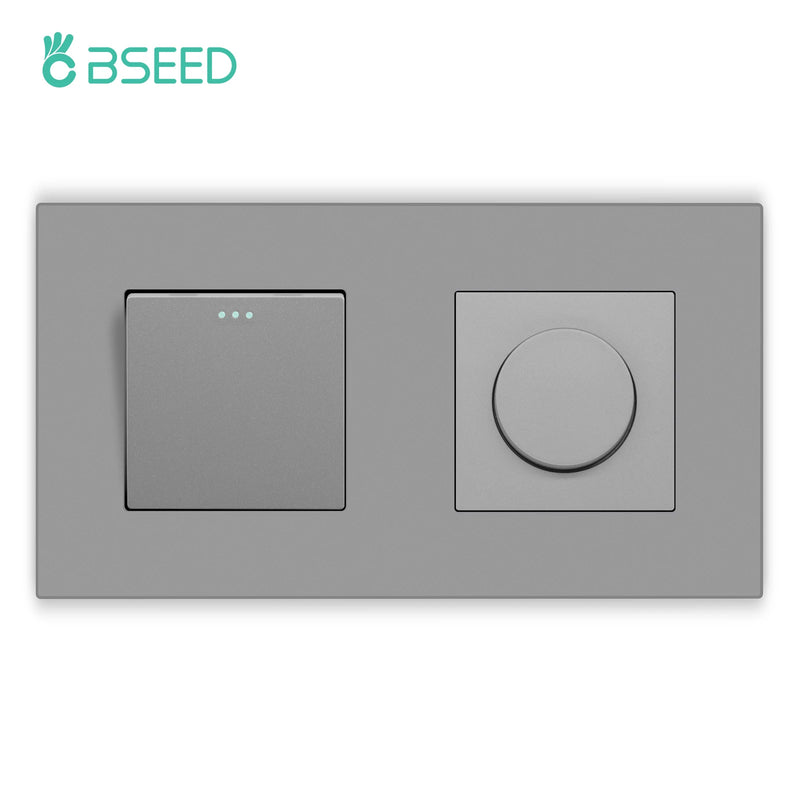 BSEED Mechanical Button Switch 1/2/3Gang 1Way Plus Knob Switch LED Dimmer Light Switch Plastic Frame Wall Light Switch On Off
