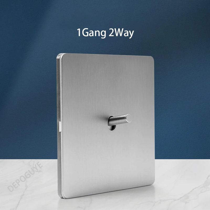 Wall Light Toggle Retro Switch Panel 1-4 Gang 2 Way EU Silver Gray Brushed Stainless Steel Antique Switch Outlet with USB Chargi