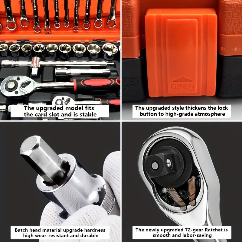 46pcs Toolbox for Car Repair Tool Kit - Including Metric Ratchet, Socket, Wrench Kit For Automotive And Mechanical Repairs.