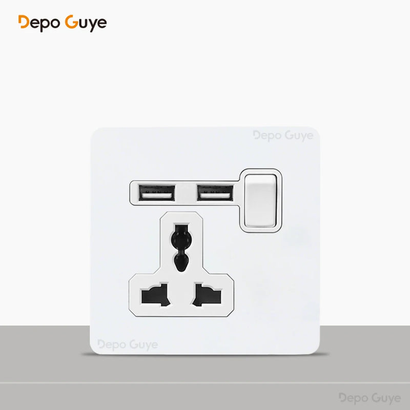 Toggle Switch White Stainless Steel Panel Retro Lever Switch AC110-250V 1 2 3 4Gang 2Way Wall light Switch Dual EU/France Socket