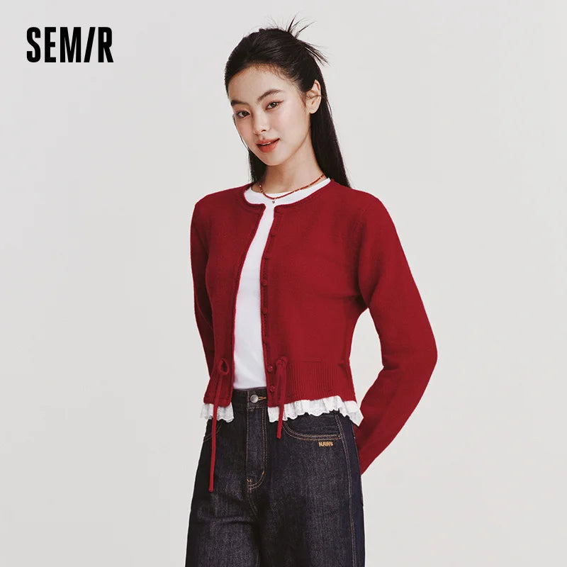 Semir Cute Cardigan Women 2026 Spring Sweet New Year Style Casual Comfortable Versatile Fashion Knitwear Daily Wear Top