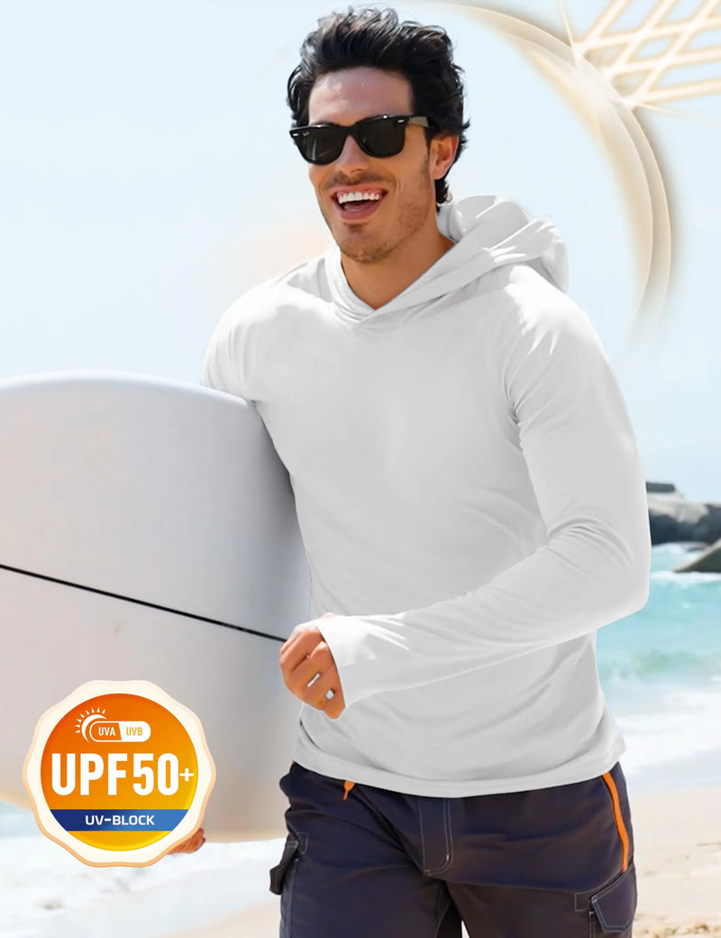 Men's UPF 50+ Sun Protection Hoodie Long Sleeve Quick Dry Fishing Hiking Shirt Thumbholes UV Block Rash Guard for Outdoor Sports