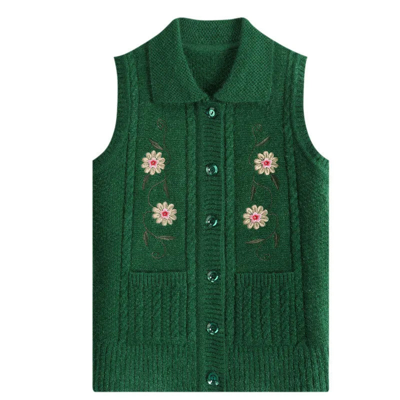 XL-4XL Vests For Women Knitting Camisole Waistcoat Autumn Winter Printed Middle Aged Mother Sweater Warm Grandma Vest Jacket