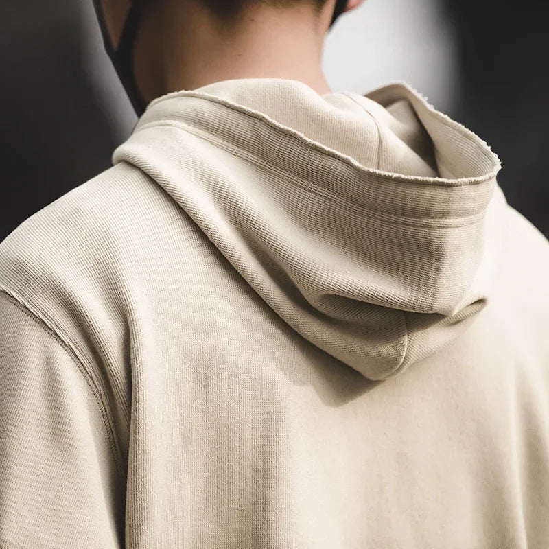 Maden Retro Men's Solid Color Long Sleeve Hoodies Sweatshirt Casual Loose with Drawstring Pullover for Men Autumn Streetwear Top