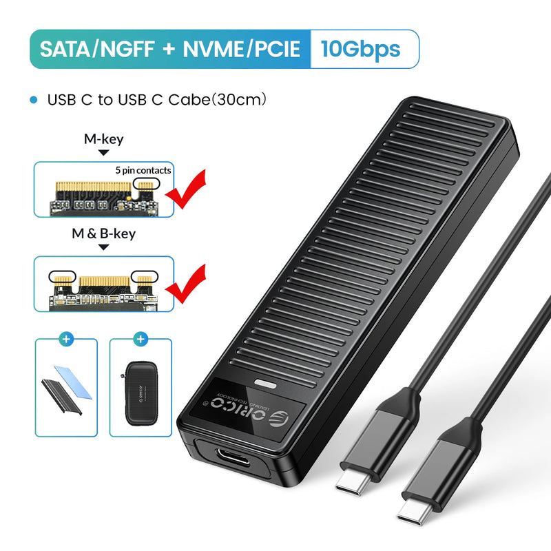 ORICO M.2 NVMe SSD Enclosure 10Gbps USB3.2 Gen2 M2 SSD Enclosure Case Box Simple Design for NVMe SATA Tool-free Support UASP