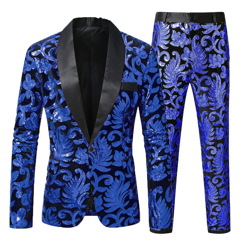 2026 Men Two-piece Suit, Sequin-embellished Jacket with Matching Trousers,Perfect for Weddings,Parties,and Stage Performances.