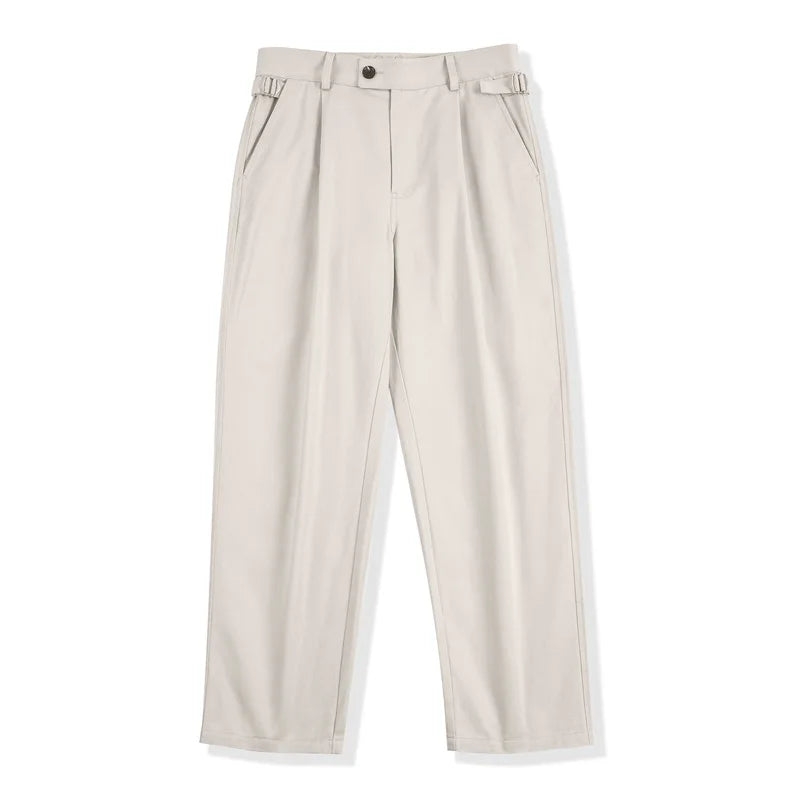 Maden Vintage Gentleman Naples Pants Korea Fashion Casual  Paris Button Straight Wide Trousers 100% Cotton Solid Work Suit Pants
