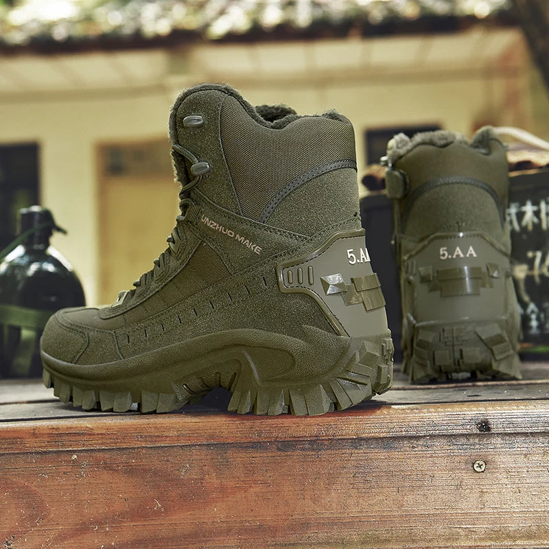 Men's tactical training boots winter warm velvet jungle combat boots outdoor anti-slip comfort light walking hiking casual boots
