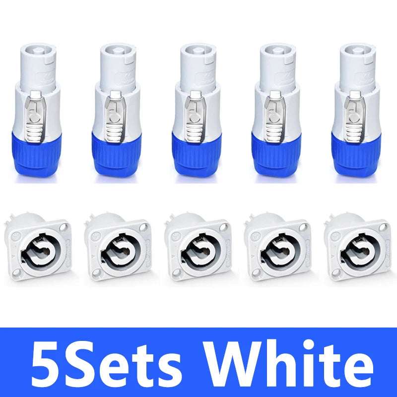 ឧបករណ៍ភ្ជាប់ថាមពល Speakon NAC3FCA NAC3FCB 3Pin ពណ៌ខៀវ (បញ្ចូល) + ពណ៌ស (បញ្ចេញ) ឌុយឈ្មោល និងរន្ធញី 20A 250VAC សម្រាប់ភ្លើង LED