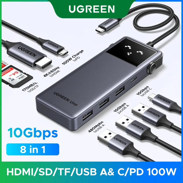 UGREEN Uno 8-in-1 USB-C HUB Type-C to HDMI 4K60Hz for Monitor USB3.2 10Gbps Data Transfer PD100W SDTF for Laptop MacBook HP Dell