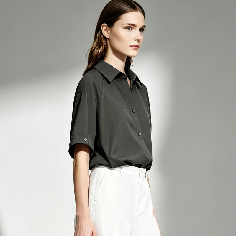 Amii Women's Shirt 2026 Summer New Lapel Collar Raglan Sleeve Blouse Simple Loose Fit Casual Versatile Women's Shirts 12642214