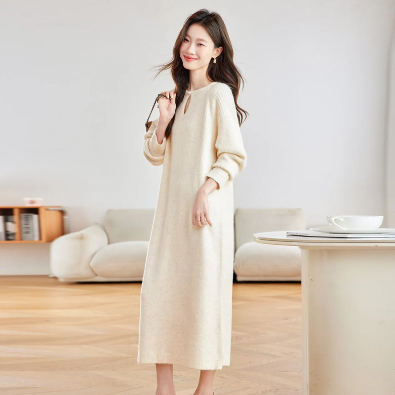 Pulls Woman Clothing Fashion Straight Long Dress O-neck Knitwear Sweater Female Spring Autumn Pullover Jumper Elegant Jersey
