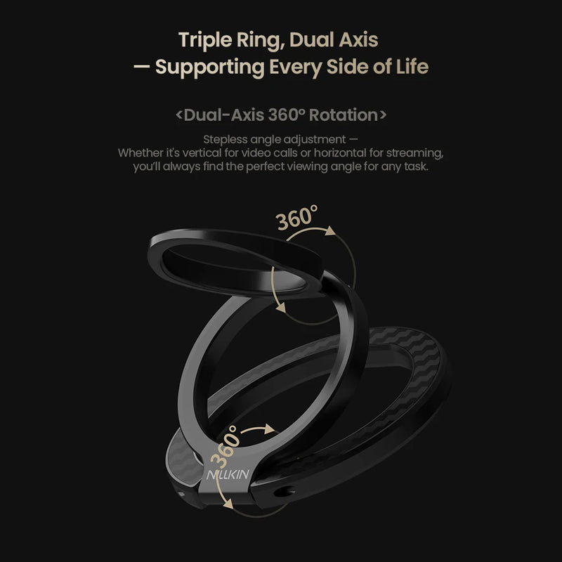 NILLKIN FiberSnap Magnetic Phone Ring Stand Aluminum 360° Rotation Mobile Phone Holder For iPhone 16 15 14 13  Xiaomi Samsung