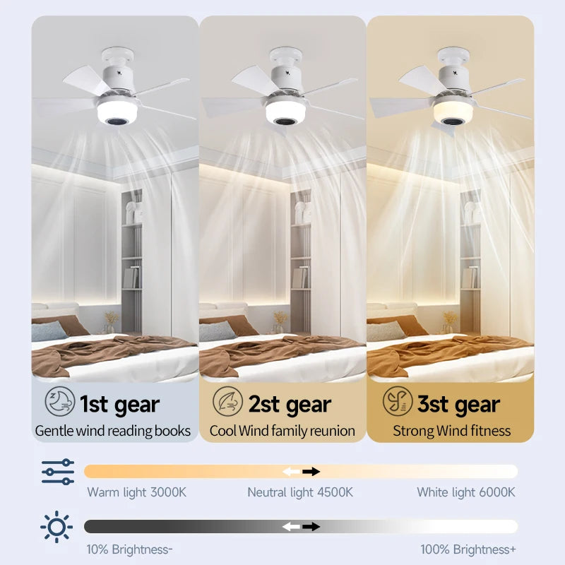 4 in 1 RGB Intelligent E27 Ceiling Fan Light 3-Speed Remote Control 5-Speed Fan with Speaker Dimming Mode for Bar Home Party