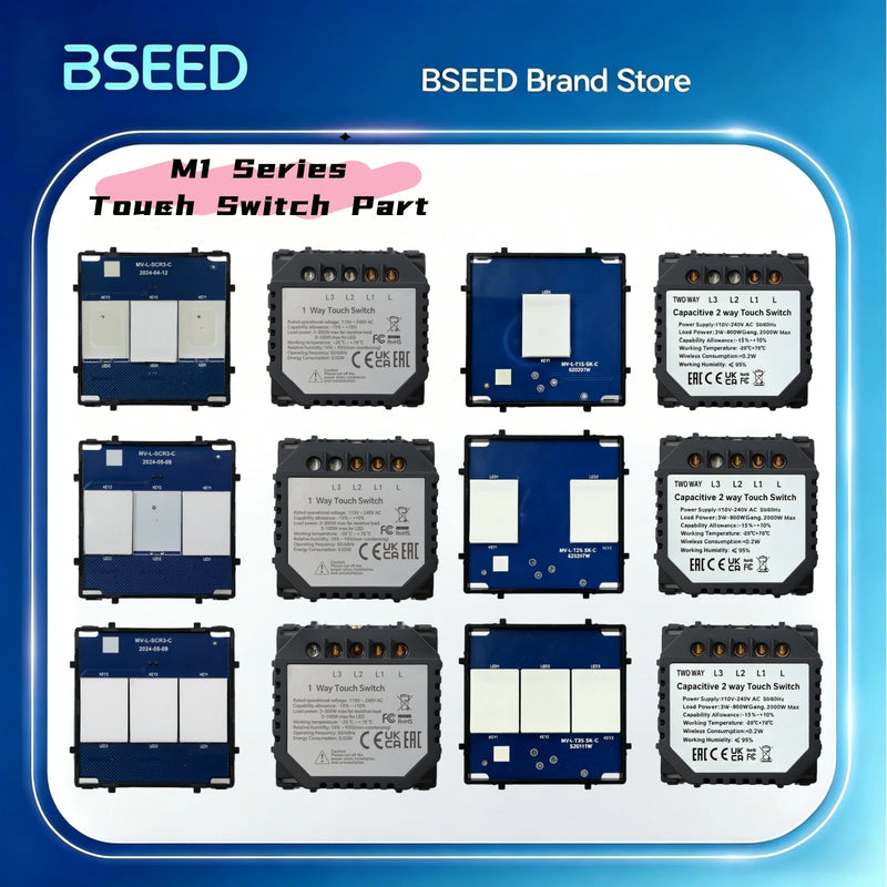 BSEED 1/2/3Gang 1/2Way Light Switch Function Base Wall Touch Switches Insert Moudule DIY Parts Without Panel Dark Blue Backlight