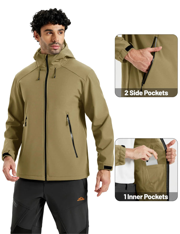 TACVASEN Waterproof Fleece Lined Men's Tactical Softshell Jacket  Hooded Outdoor Hiking Coat Lightweight Winter Windbreaker Coat