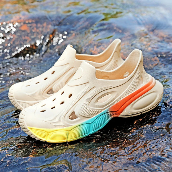 Rainbow-colored Soft Comfort Rubber Beach Sandals Mens Clogs Garden Shoes Indoor Outdoor Water Shoes Fishing Zuecos Hombre