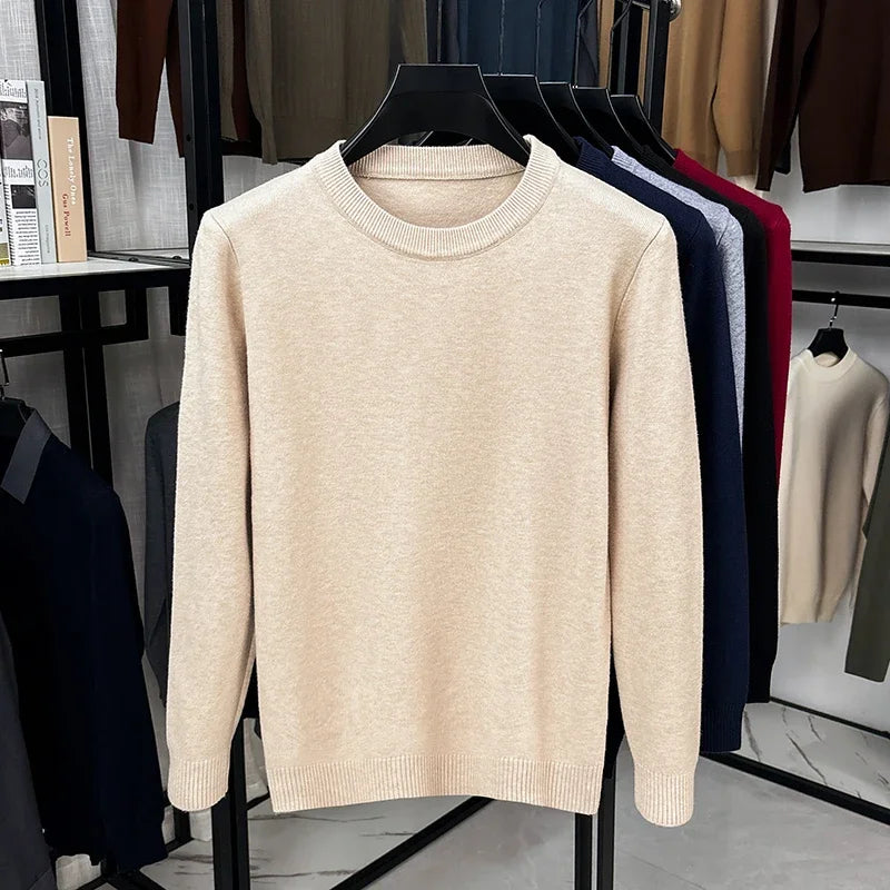 Male Comfort Crew Neck Jumper Long Sleeve Rib Trim Breathable Knit Fabric Business Travel Casual Garment