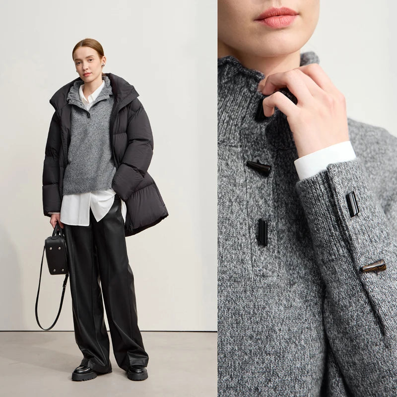 Amii Pullover Sweater 2026 Winter New Commuter Turtleneck Half-cardigan Versatile Top Women Loose Long Sleeve Knitwear 12544144
