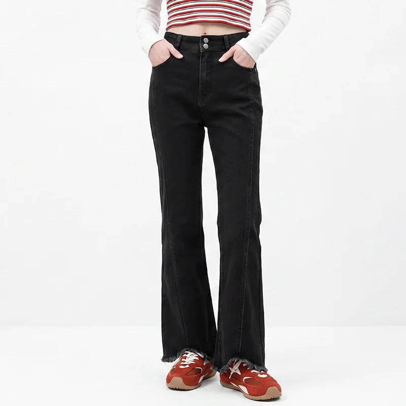 Semir Women Jeans Split Flare Raw Hem Washed Retro Slim Look 2026 Autumn Street Style Soft Denim Long Pants Daily Wear